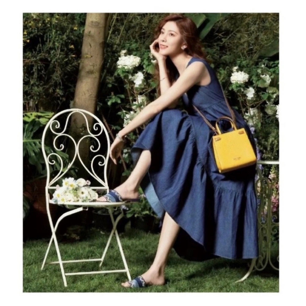Kate Spade Deep Blue Midi Vineyard dress denim zip back tiered a line size 14 - Picture 2 of 12